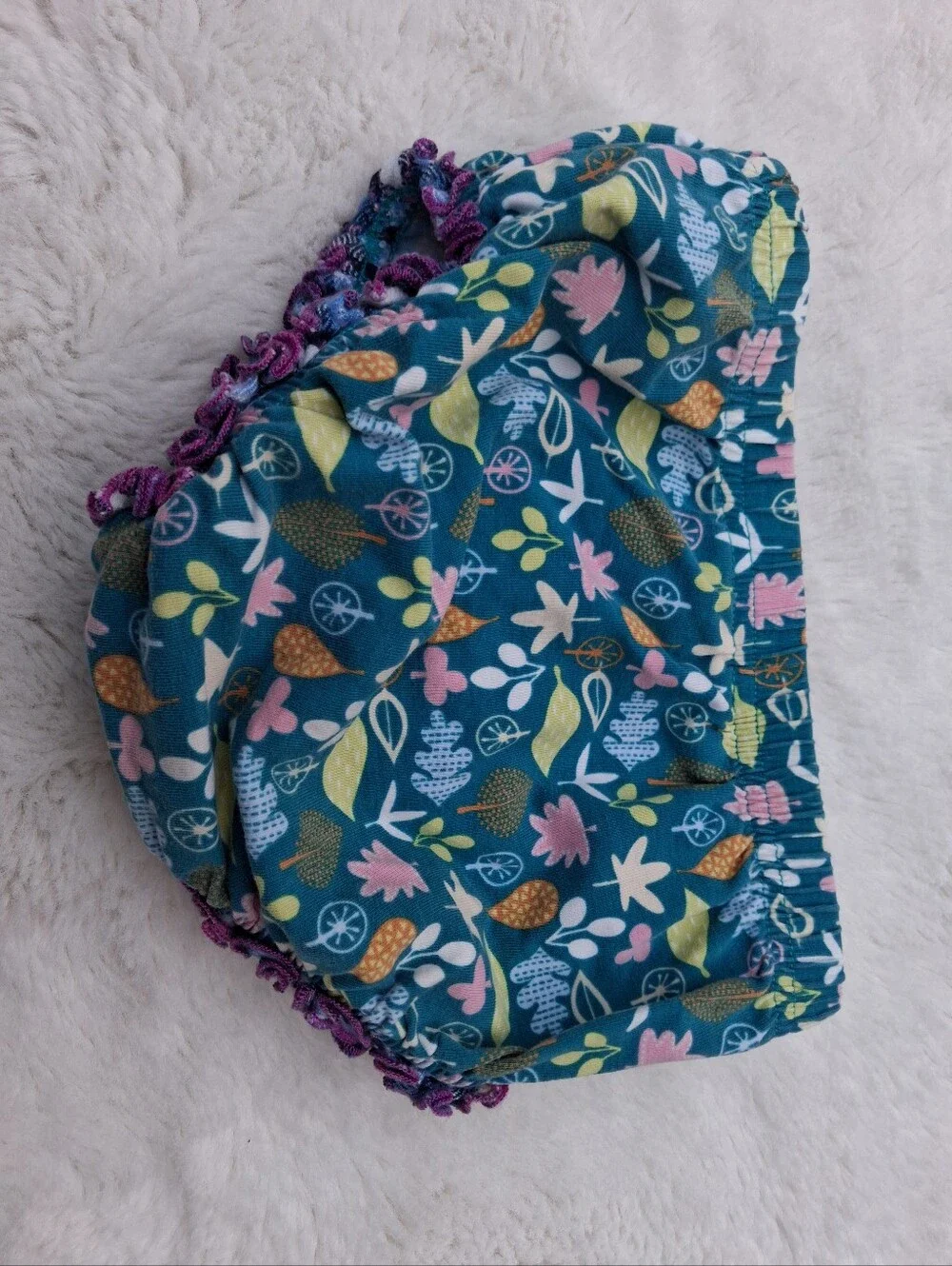 Matilda Jane Teal Floral Leaf Ruffle Diaper Cover Size 18-24m